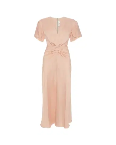 Victoria Beckham Eve Gathered-Waist Satin Midi Dress | Thumbnail 1 Victoria Beckham Eve Gathered-Waist Satin Midi Dress | Thumbnail 1