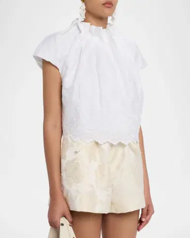 Simone Rocha Eyelet Embroidered Sculpted-Neck Cap-Sleeve Top | Thumbnail 8 Simone Rocha Eyelet Embroidered Sculpted-Neck Cap-Sleeve Top | Thumbnail 8