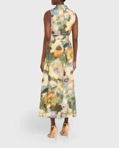 Lela Rose Floral-Print Cotton Sleeveless Midi Dress With Belt | Thumbnail 11 Lela Rose Floral-Print Cotton Sleeveless Midi Dress With Belt | Thumbnail 11