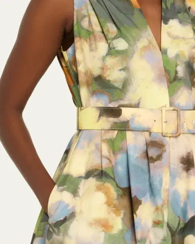 Lela Rose Floral-Print Cotton Sleeveless Midi Dress With Belt | Thumbnail 5 Lela Rose Floral-Print Cotton Sleeveless Midi Dress With Belt | Thumbnail 5