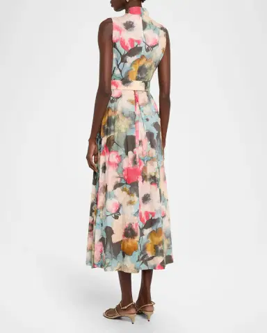 Lela Rose Floral-Print Cotton Sleeveless Midi Dress With Belt | Thumbnail 7 Lela Rose Floral-Print Cotton Sleeveless Midi Dress With Belt | Thumbnail 7