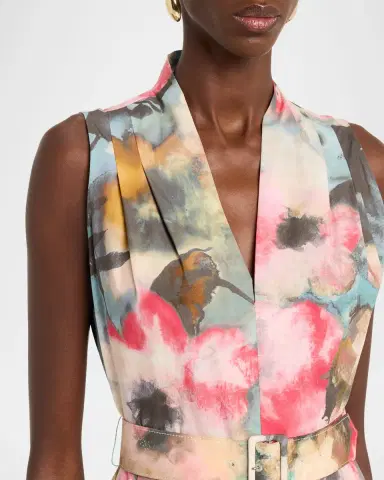 Lela Rose Floral-Print Cotton Sleeveless Midi Dress With Belt | Thumbnail 9 Lela Rose Floral-Print Cotton Sleeveless Midi Dress With Belt | Thumbnail 9