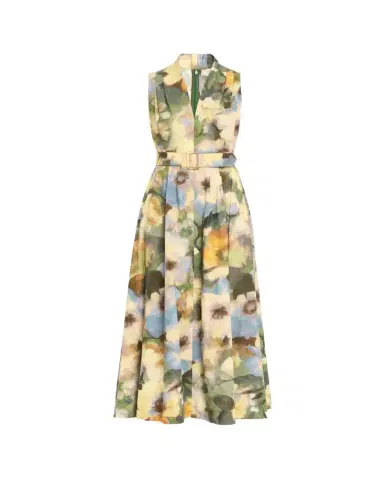 Lela Rose Floral-Print Cotton Sleeveless Midi Dress With Belt | Thumbnail 1 Lela Rose Floral-Print Cotton Sleeveless Midi Dress With Belt | Thumbnail 1