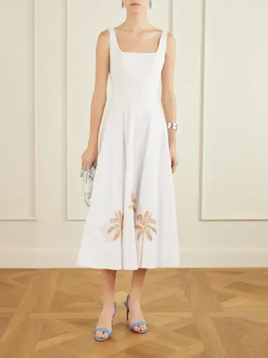 Staud Wells Pleated Printed Cotton-blend Poplin Midi Dress | Thumbnail 2 Staud Wells Pleated Printed Cotton-blend Poplin Midi Dress | Thumbnail 2