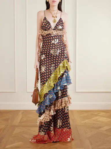 Etro Ruffled Tiered Printed Metallic Fil-coupé Silk-chiffon Maxi Dress | Thumbnail 2 Etro Ruffled Tiered Printed Metallic Fil-coupé Silk-chiffon Maxi Dress | Thumbnail 2