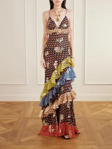 Etro Ruffled Tiered Printed Metallic Fil-coupé Silk-chiffon Maxi Dress | Thumbnail 3 Etro Ruffled Tiered Printed Metallic Fil-coupé Silk-chiffon Maxi Dress | Thumbnail 3