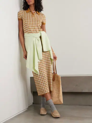 Guest In Residence Cropped Gingham Silk And Linen-blend Jacquard Polo Shirt | Thumbnail 2 Guest In Residence Cropped Gingham Silk And Linen-blend Jacquard Polo Shirt | Thumbnail 2