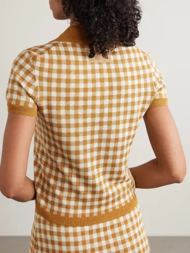 Guest In Residence Cropped Gingham Silk And Linen-blend Jacquard Polo Shirt | Thumbnail 3 Guest In Residence Cropped Gingham Silk And Linen-blend Jacquard Polo Shirt | Thumbnail 3
