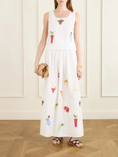 Loretta Caponi Talamone Pleated Embroidered Cotton-poplin Maxi Skirt | Thumbnail 2 Loretta Caponi Talamone Pleated Embroidered Cotton-poplin Maxi Skirt | Thumbnail 2