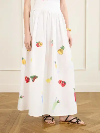 Loretta Caponi Talamone Pleated Embroidered Cotton-poplin Maxi Skirt | Thumbnail 3 Loretta Caponi Talamone Pleated Embroidered Cotton-poplin Maxi Skirt | Thumbnail 3