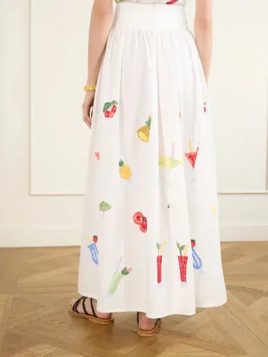 Loretta Caponi Talamone Pleated Embroidered Cotton-poplin Maxi Skirt | Thumbnail 4 Loretta Caponi Talamone Pleated Embroidered Cotton-poplin Maxi Skirt | Thumbnail 4