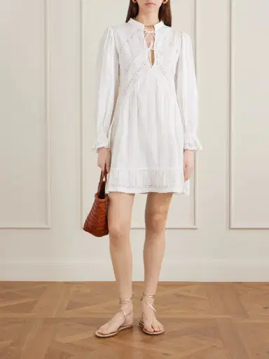 Loretta Caponi Recanati Ruffled Pleated Lace-trimmed Cotton Mini Dress | Thumbnail 2 Loretta Caponi Recanati Ruffled Pleated Lace-trimmed Cotton Mini Dress | Thumbnail 2