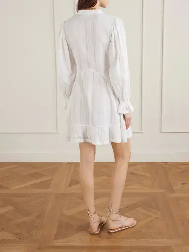 Loretta Caponi Recanati Ruffled Pleated Lace-trimmed Cotton Mini Dress | Thumbnail 3 Loretta Caponi Recanati Ruffled Pleated Lace-trimmed Cotton Mini Dress | Thumbnail 3