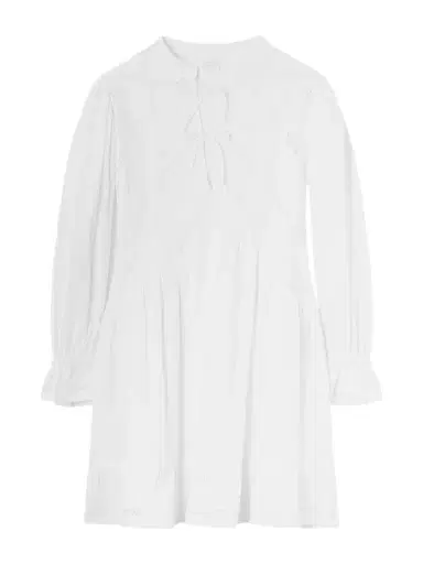 Loretta Caponi Recanati Ruffled Pleated Lace-trimmed Cotton Mini Dress | Thumbnail 1 Loretta Caponi Recanati Ruffled Pleated Lace-trimmed Cotton Mini Dress | Thumbnail 1