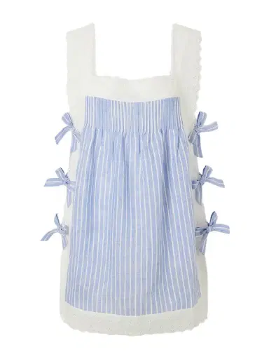 Loretta Caponi Fiocchini Bow-embellished Striped Broderie Anglaise-trimmed Linen Mini Dress | Thumbnail 1 Loretta Caponi Fiocchini Bow-embellished Striped Broderie Anglaise-trimmed Linen Mini Dress | Thumbnail 1