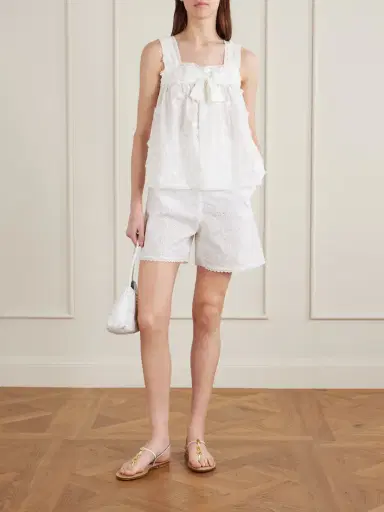Loretta Caponi Rocchetta Scalloped Broderie Anglaise Cotton Shorts | Thumbnail 2 Loretta Caponi Rocchetta Scalloped Broderie Anglaise Cotton Shorts | Thumbnail 2