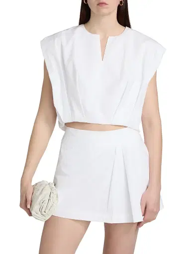 Simkhai Women's Wrenli Pleated Crop Top - White - Size XL | Thumbnail 3 Simkhai Women's Wrenli Pleated Crop Top - White - Size XL | Thumbnail 3