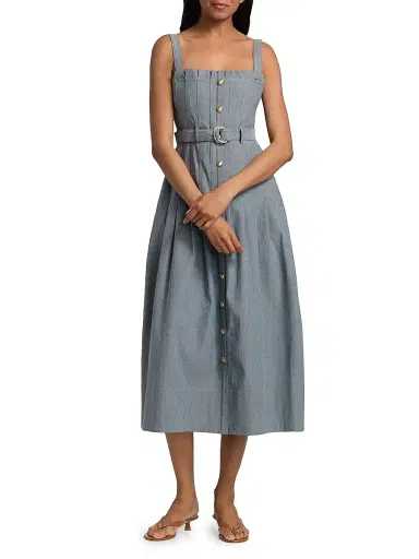 Cinq à Sept Women's Branwen Denim Button-Front Midi-Dress | Thumbnail 3 Cinq à Sept Women's Branwen Denim Button-Front Midi-Dress | Thumbnail 3