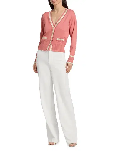 Elie Tahari Women's The Kiva Contrast Stripe Cardigan - Dragonfruit | Thumbnail 2 Elie Tahari Women's The Kiva Contrast Stripe Cardigan - Dragonfruit | Thumbnail 2