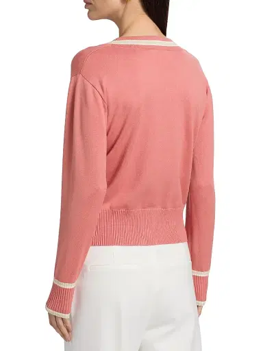 Elie Tahari Women's The Kiva Contrast Stripe Cardigan - Dragonfruit | Thumbnail 5 Elie Tahari Women's The Kiva Contrast Stripe Cardigan - Dragonfruit | Thumbnail 5