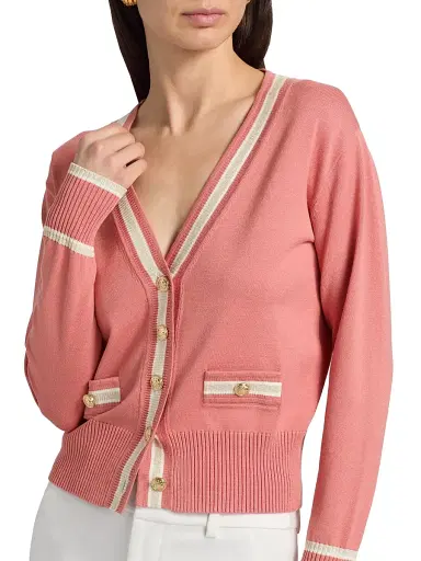Elie Tahari Women's The Kiva Contrast Stripe Cardigan - Dragonfruit | Thumbnail 6 Elie Tahari Women's The Kiva Contrast Stripe Cardigan - Dragonfruit | Thumbnail 6