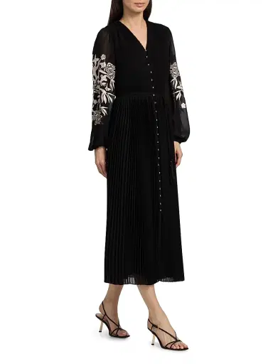 Elie Tahari Women's The Amanda Floral-Embroidered Midi-Dress - Noir | Thumbnail 2 Elie Tahari Women's The Amanda Floral-Embroidered Midi-Dress - Noir | Thumbnail 2