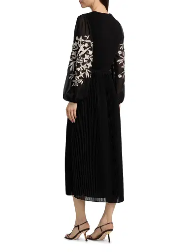 Elie Tahari Women's The Amanda Floral-Embroidered Midi-Dress - Noir | Thumbnail 5 Elie Tahari Women's The Amanda Floral-Embroidered Midi-Dress - Noir | Thumbnail 5
