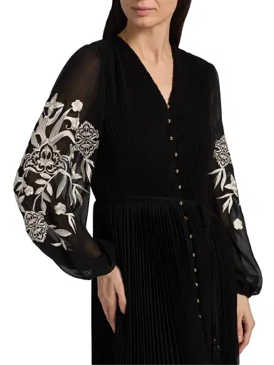 Elie Tahari Women's The Amanda Floral-Embroidered Midi-Dress - Noir | Thumbnail 6 Elie Tahari Women's The Amanda Floral-Embroidered Midi-Dress - Noir | Thumbnail 6