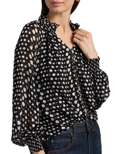 Elie Tahari Women's The Rue Dot Print Blouse - Noir And White | Thumbnail 6 Elie Tahari Women's The Rue Dot Print Blouse - Noir And White | Thumbnail 6