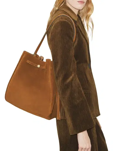 Tory Burch Women's Large Romy Suede Bucket Bag - Caramel | Thumbnail 2 Tory Burch Women's Large Romy Suede Bucket Bag - Caramel | Thumbnail 2