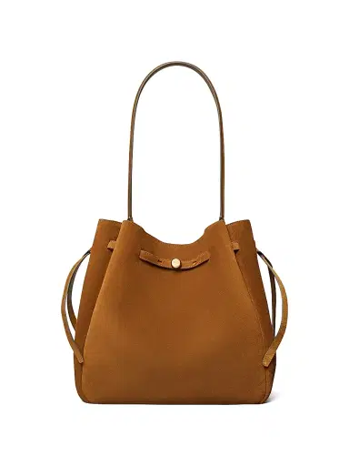 Tory Burch Women's Large Romy Suede Bucket Bag - Caramel | Thumbnail 1 Tory Burch Women's Large Romy Suede Bucket Bag - Caramel | Thumbnail 1