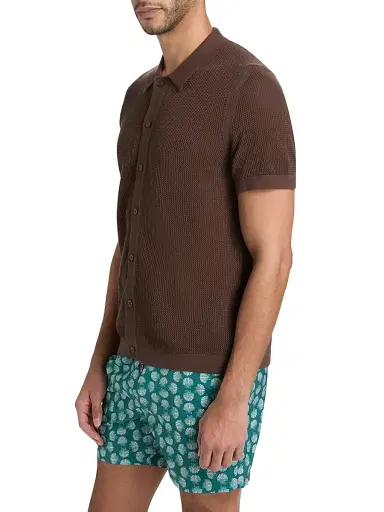 Onia Men's Crochet Knit Button-Front Shirt - Espresso | Thumbnail 4 Onia Men's Crochet Knit Button-Front Shirt - Espresso | Thumbnail 4