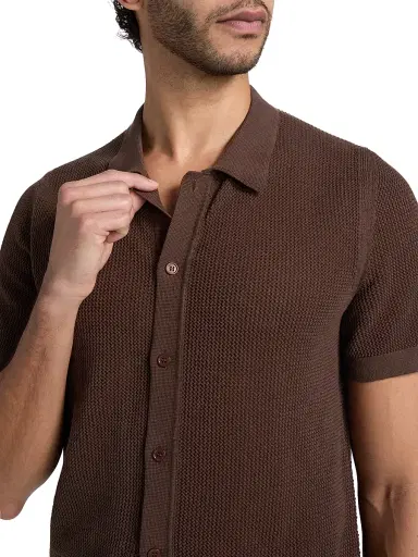 Onia Men's Crochet Knit Button-Front Shirt - Espresso | Thumbnail 6 Onia Men's Crochet Knit Button-Front Shirt - Espresso | Thumbnail 6