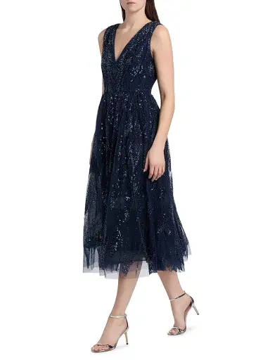 Milly Women's Tinsley Embroidered V-Neck Dress - Navy Multi | Thumbnail 2 Milly Women's Tinsley Embroidered V-Neck Dress - Navy Multi | Thumbnail 2