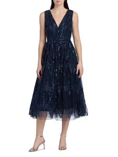 Milly Women's Tinsley Embroidered V-Neck Dress - Navy Multi | Thumbnail 3 Milly Women's Tinsley Embroidered V-Neck Dress - Navy Multi | Thumbnail 3