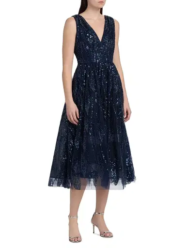 Milly Women's Tinsley Embroidered V-Neck Dress - Navy Multi | Thumbnail 4 Milly Women's Tinsley Embroidered V-Neck Dress - Navy Multi | Thumbnail 4