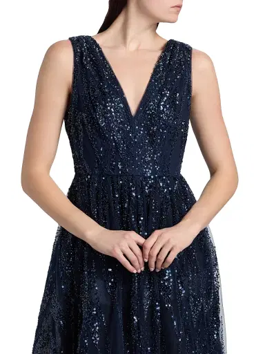 Milly Women's Tinsley Embroidered V-Neck Dress - Navy Multi | Thumbnail 6 Milly Women's Tinsley Embroidered V-Neck Dress - Navy Multi | Thumbnail 6