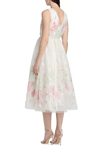 Milly Women's Tinsley Embroidered V-Neck Midi-Dress - White Multi | Thumbnail 5 Milly Women's Tinsley Embroidered V-Neck Midi-Dress - White Multi | Thumbnail 5