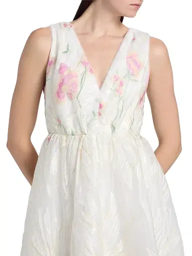 Milly Women's Tinsley Embroidered V-Neck Midi-Dress - White Multi | Thumbnail 6 Milly Women's Tinsley Embroidered V-Neck Midi-Dress - White Multi | Thumbnail 6