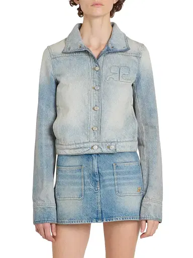 Courrèges Women's Reedition Button-Front Denim Jacket - Denim Bleu Delave | Thumbnail 3 Courrèges Women's Reedition Button-Front Denim Jacket - Denim Bleu Delave | Thumbnail 3