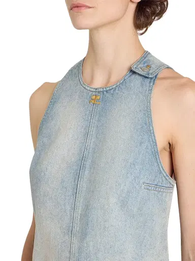 Courrèges Women's Exposed-Seam Denim Minidress - Denim Bleu Delave | Thumbnail 6 Courrèges Women's Exposed-Seam Denim Minidress - Denim Bleu Delave | Thumbnail 6
