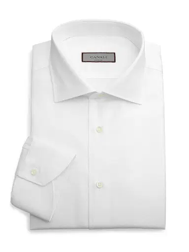 Canali Men's Solid Mini Pique Dress Shirt - White | Thumbnail 1 Canali Men's Solid Mini Pique Dress Shirt - White | Thumbnail 1