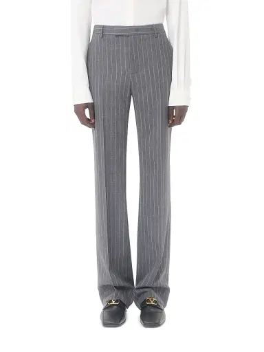 Valentino Garavani Men's Wool Pinstripe Trousers - Grey | Thumbnail 2 Valentino Garavani Men's Wool Pinstripe Trousers - Grey | Thumbnail 2