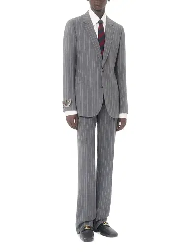 Valentino Garavani Men's Wool Pinstripe Trousers - Grey | Thumbnail 6 Valentino Garavani Men's Wool Pinstripe Trousers - Grey | Thumbnail 6