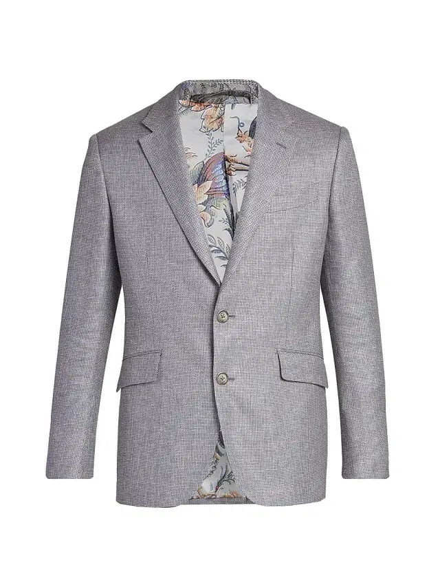 Men's Mini Check Linen-Wool Sport Jacket - Multicolor Grey Base Men's Mini Check Linen-Wool Sport Jacket - Multicolor Grey Base