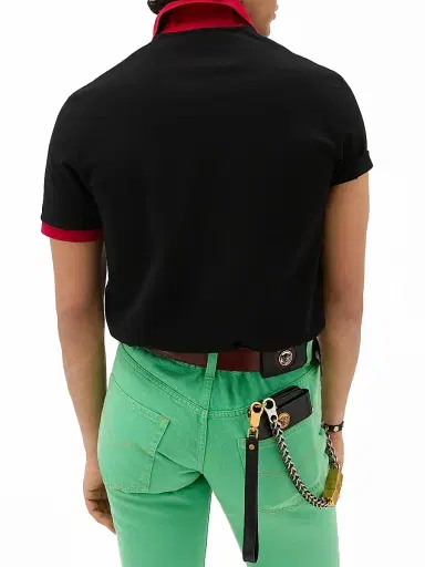 Versace Men's Medusa Embroidered Cotton Polo Shirt - Black Red | Thumbnail 3 Versace Men's Medusa Embroidered Cotton Polo Shirt - Black Red | Thumbnail 3