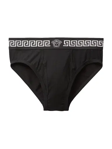 Versace Men's Greca Medusa Head Cotton Jersey Brief - Black | Thumbnail 1 Versace Men's Greca Medusa Head Cotton Jersey Brief - Black | Thumbnail 1