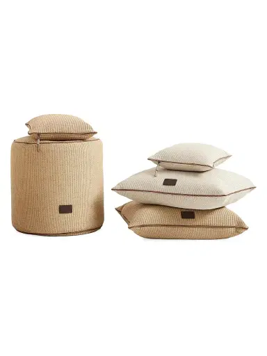 Brunello Cucinelli Raffia Effect Techno Cotton Pouf with Leather Piping - Rope | Thumbnail 3 Brunello Cucinelli Raffia Effect Techno Cotton Pouf with Leather Piping - Rope | Thumbnail 3