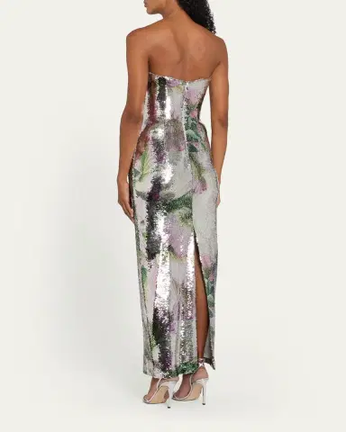 MONIQUE LHUILLIER Floral-Print Sequined Strapless Column Gown | Thumbnail 3 MONIQUE LHUILLIER Floral-Print Sequined Strapless Column Gown | Thumbnail 3