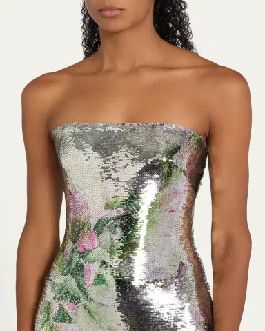 MONIQUE LHUILLIER Floral-Print Sequined Strapless Column Gown | Thumbnail 5 MONIQUE LHUILLIER Floral-Print Sequined Strapless Column Gown | Thumbnail 5